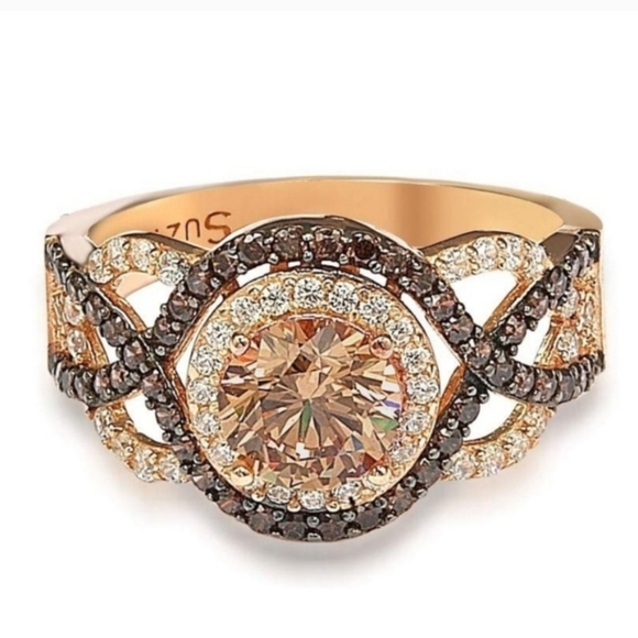 🔹Suzy Levian🔹️ Rose Sterling Silver Brown Cubic Zirconia Crossover Bridal Ring - Picture 5 of 10